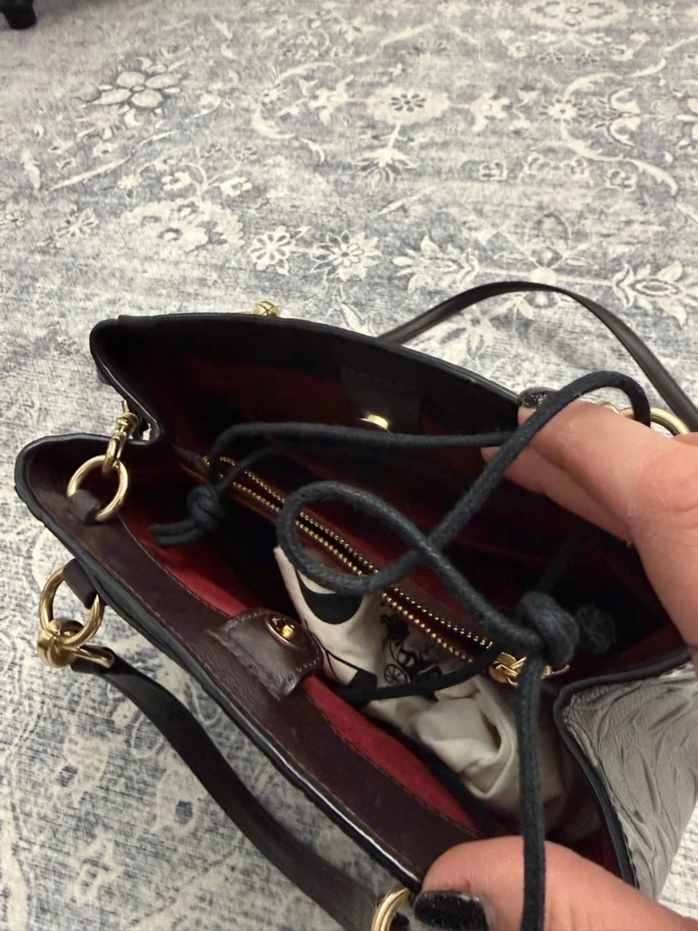 Coach Dark Brown Embossed Signature Satchel with Gold Hardware - Picture 3 of 4
